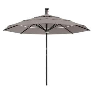 11 ft. Aluminium Outdoor Smart Patio Umbrella with Remote Control, Wind Sensor, Solar Panel, LED Light, Grey