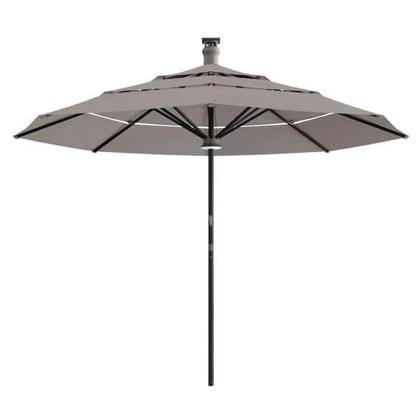 COOLSHARK 11 ft. Aluminium Outdoor Smart Patio Umbrella with Remote Control, Wind Sensor, Solar Panel, LED Light, Grey