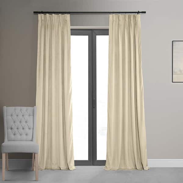 Exclusive Fabrics & Furnishings Signature Ecru Velvet Blackout Curtain - 25 in. W x 120 in. L Pleated Curtains Single Panel