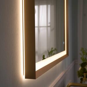 40 in. W x 32 in. H Rectangular Slope Framed Defog Backlit Front Light Wall LED Bathroom Vanity Mirror in Brushed Gold