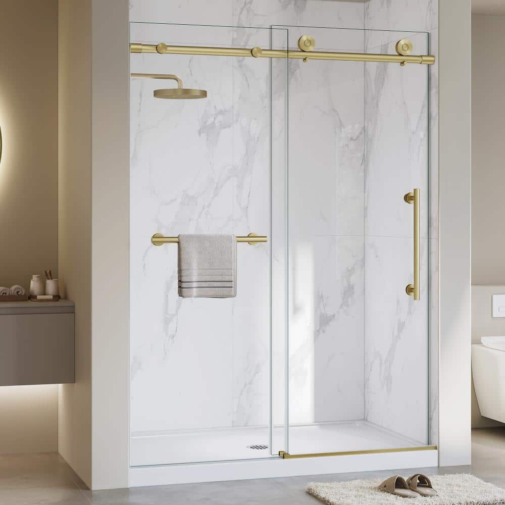 43-48 in. W x 76 in. H Single Sliding Frameless Shower Door in Brushed Gold with 5/16 in. (8mm) Clear Tempered Glass price history on PriceWatchPro
