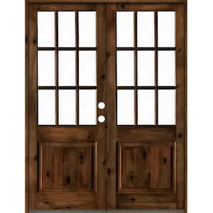 72 in. x 96 in. Craftsman Knotty Alder Wood Clear 9-Lite Provincial Stain Left Active Double Prehung Front Door