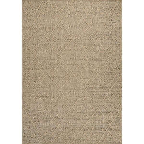 Beige, Brown 7 ft. x 10 ft. Woven Geometric Polypropylene Rectangle Indoor/Outdoor Area Rug