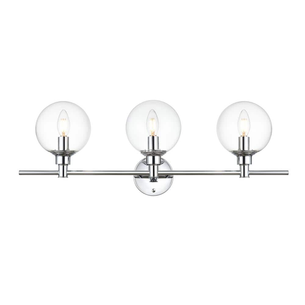 Simply Living 28 in. 3Light Modern Chrome Vanity Light with Clear
