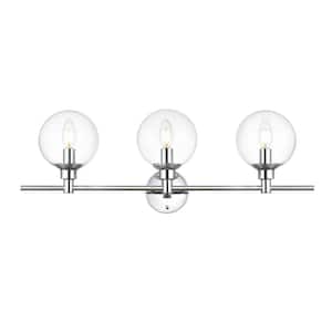 Simply Living 28 in. 3-Light Modern Chrome Vanity Light with Clear Round Shade