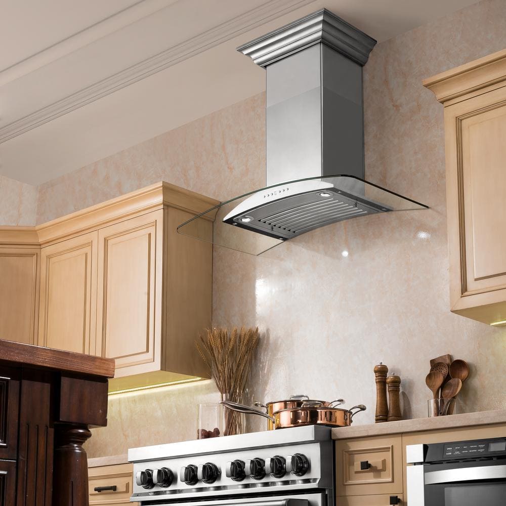 36" Stainless Steel and Glass Convertible Wall Mount Range Hood