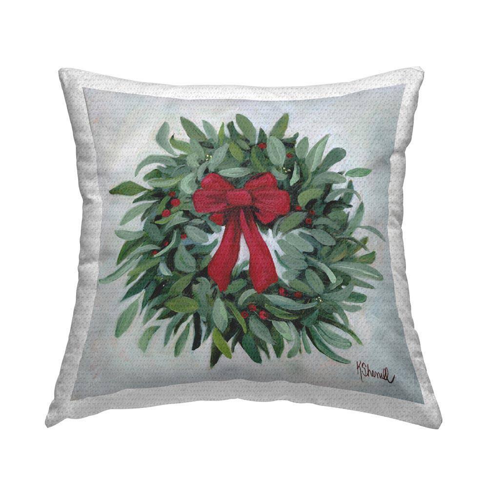 Traditional Holiday Wreath Outdoor Printed Throw Pillow by Kate Sherrill price history on PriceWatchPro