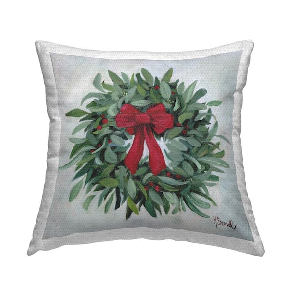 Traditional Holiday Wreath Outdoor Printed Throw Pillow by Kate Sherrill