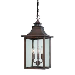 St. Charles Collection Hanging Outdoor 3-Light Copper Pantina Light Fixture