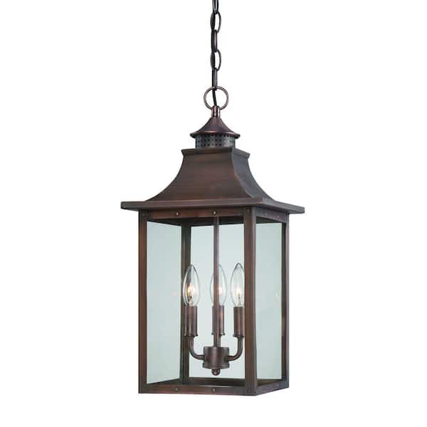 Acclaim Lighting St. Charles Collection Hanging Outdoor 3-Light Copper Pantina Light Fixture