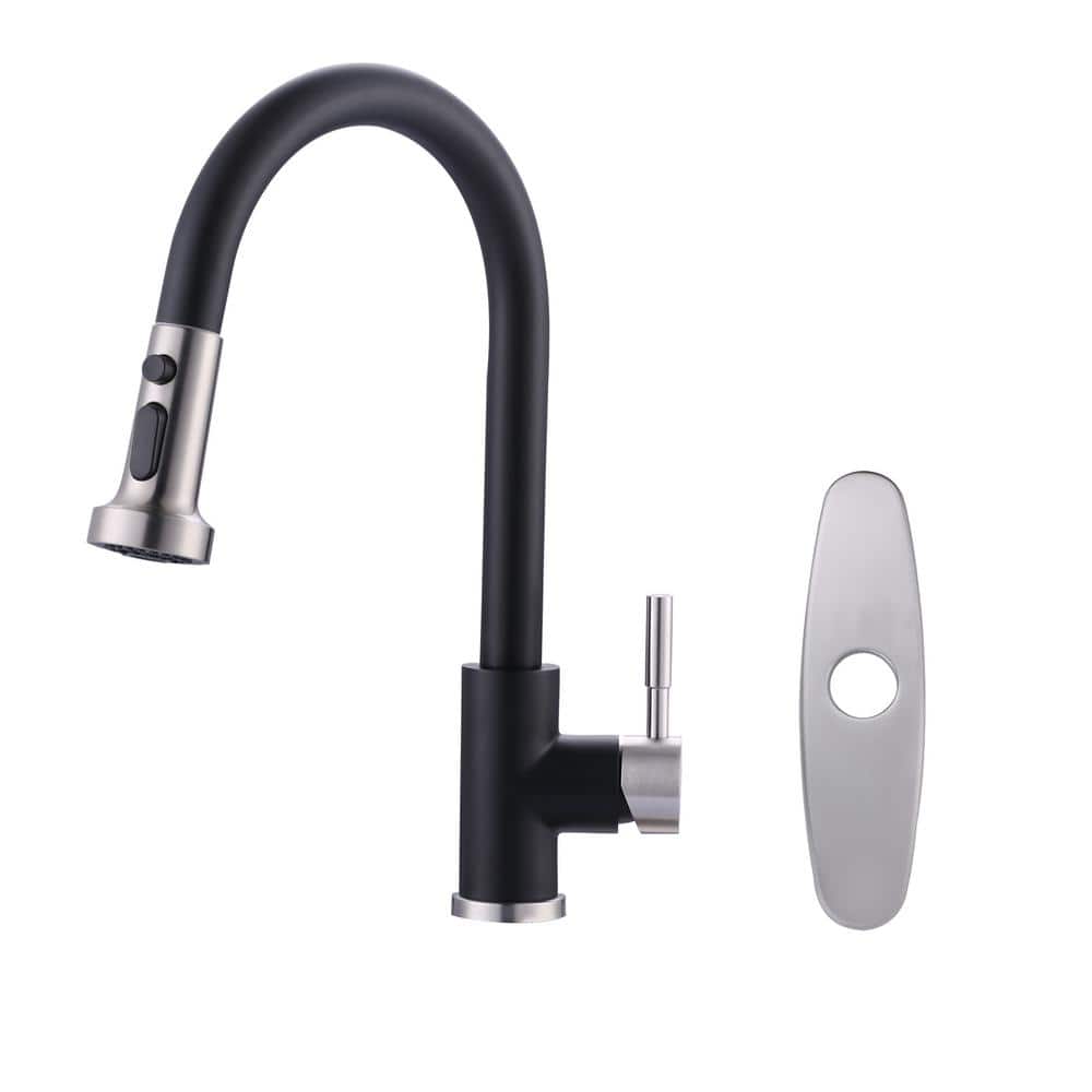 Brushed Nickel and Matte Black Pull Down Kitchen Faucet