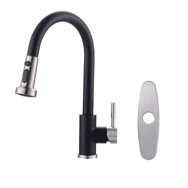 ALEASHA Single Handle Pull Down Sprayer Sink Kitchen Faucet in Brushed Nickel and Black