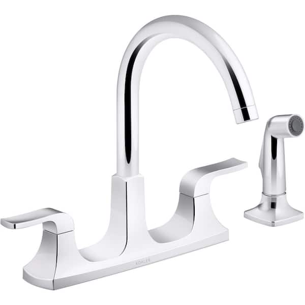 KOHLER Rubicon 2-Handle Standard Kitchen Faucet with Sidespray in Polished Chrome