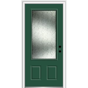 Rain Glass 36 in. x 80 in. Left-Hand Inswing 3/4 Lite 2-Panel Painted Hunter Green Prehung Front Door, 4-9/16 in. Frame