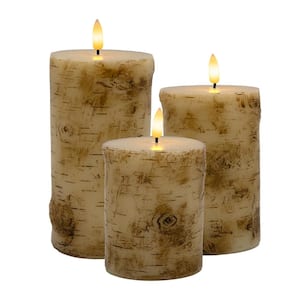 Battery Operated in Birch Wood Pillar Candles (Set of 3)