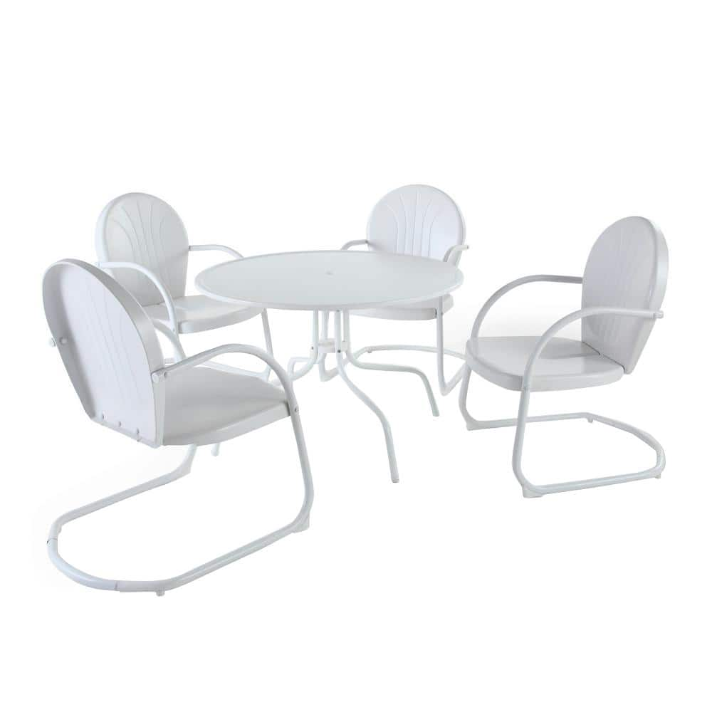 Crosley Griffith 39 In 5 Piece Metal Outdoor Dining Set With Dining Table And Chairs In White Kod1004wh The Home Depot