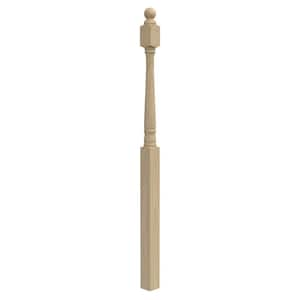 Stair Parts 4040 60 in. x 3 in. Unfinished Poplar Ball Top Landing Newel Post for Stair Remodel