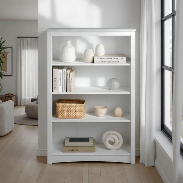 Prepac Sonoma 48 in. Tall White Engineered Wood 4-Shelf Bookcase