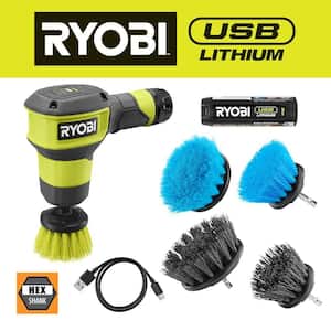 USB Lithium Compact Scrubber Kit with 2.0 Ah Battery and USB Charging Cord w/ Medium, Soft, and Hard Bristle Brushes