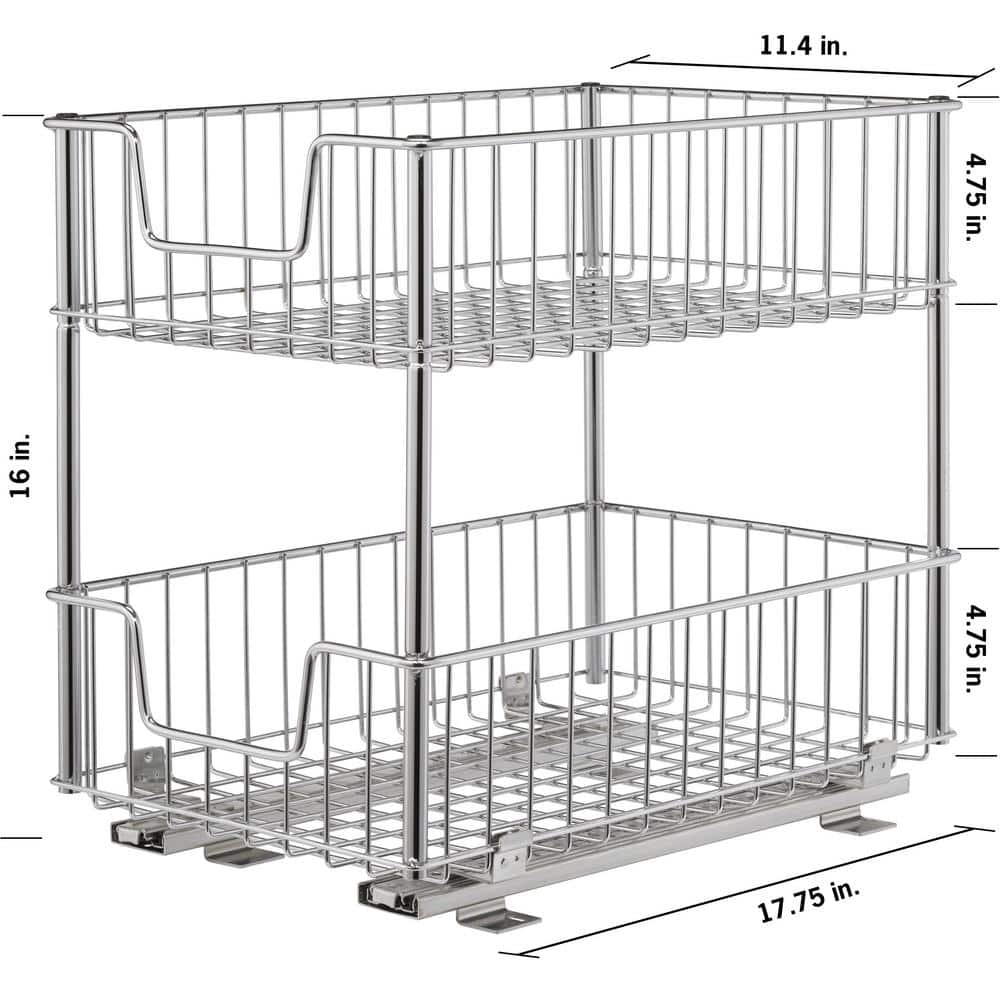 Chrome 2-Tier Sliding Undercabinet Organizer for Kitchen and Bathroom