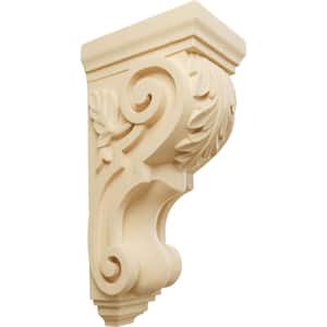 7 in. x 5 in. x 14 in. Unfinished Wood Maple Large Traditional Acanthus Corbel