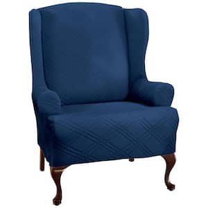 Navy Stretch Double Diamond Wing Chair Slipcover