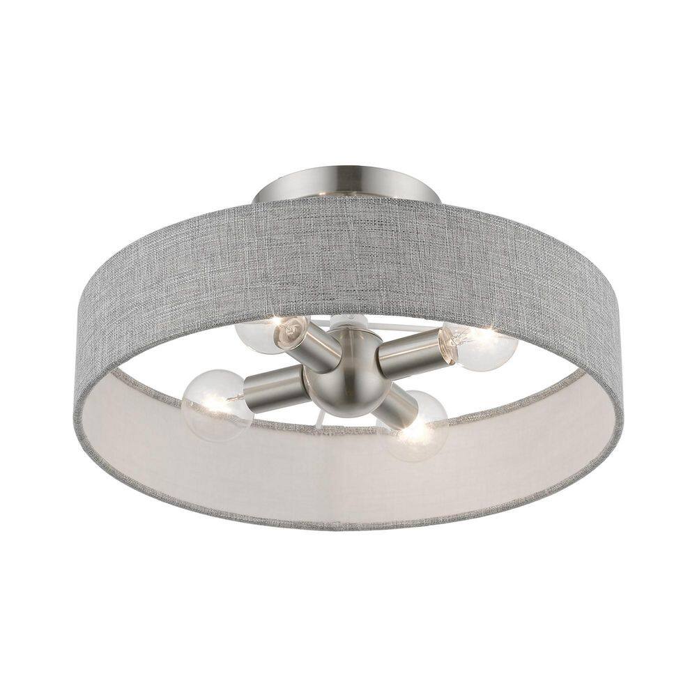 Elmhurst Modern 4-Light Semi-Flush Mount in Brushed Nickel & Shiny White