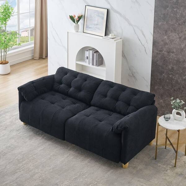 French Retro 83.1 in. W Black Fabric 2-Seater Loveseat with Storage
