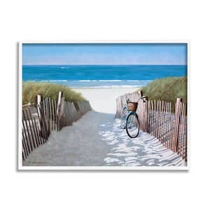 "Beach Pathway and Bicycle Summer Nautical Painting" by Zhen-Huan Lu Framed Nature Wall Art Print 11 in. x 14 in.