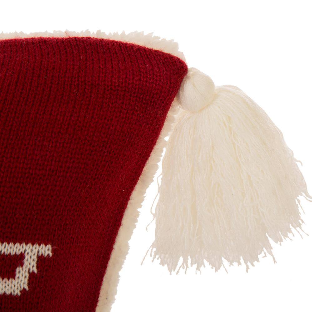 Red Knitted Snowflake Pillow Cover with Tassels