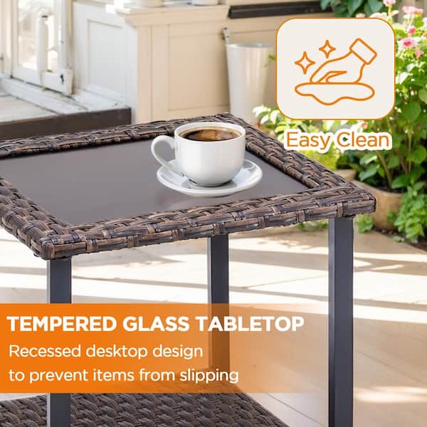 3-Piece Wicker Patio Conversation Set with Beige Cushions