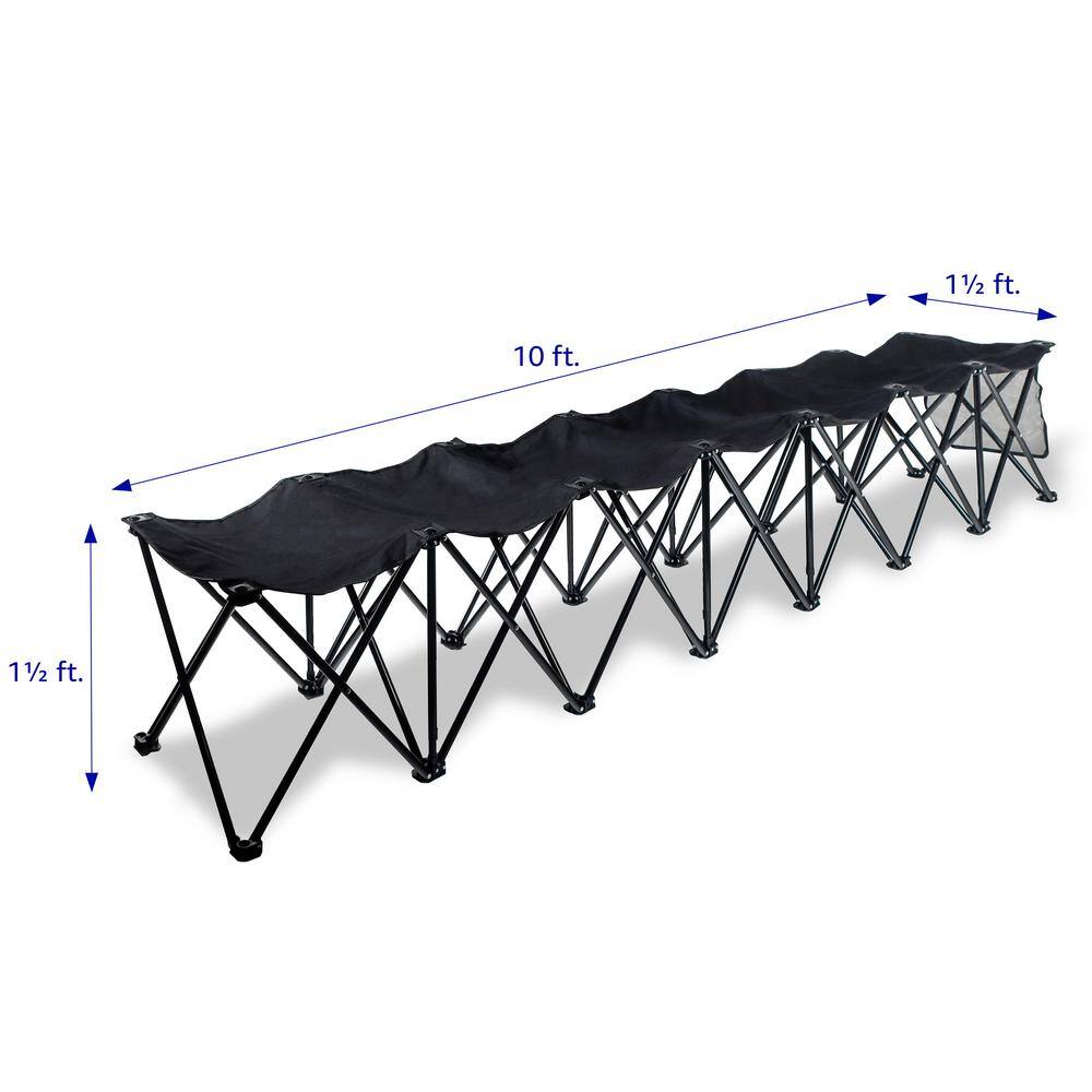 Black Portable 7-Seater Folding Team Sports Sideline Bench