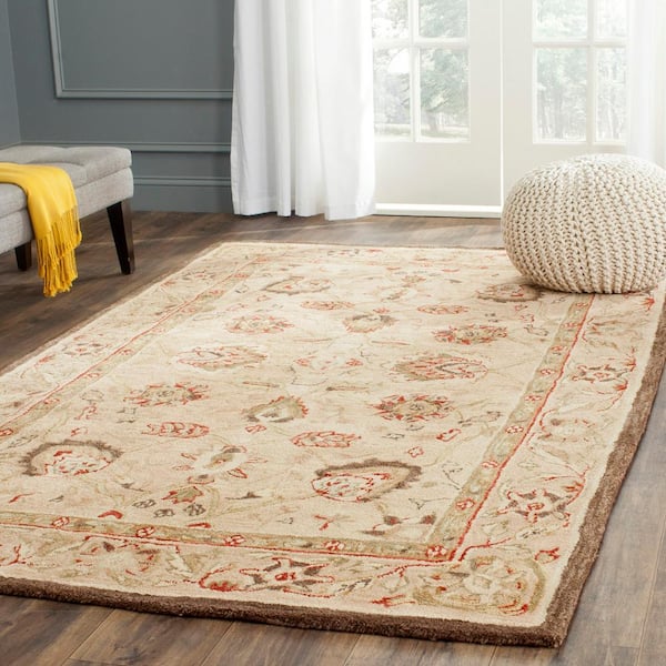 Anatolia Beige 5 ft. x 8 ft. Border Floral Area Rug