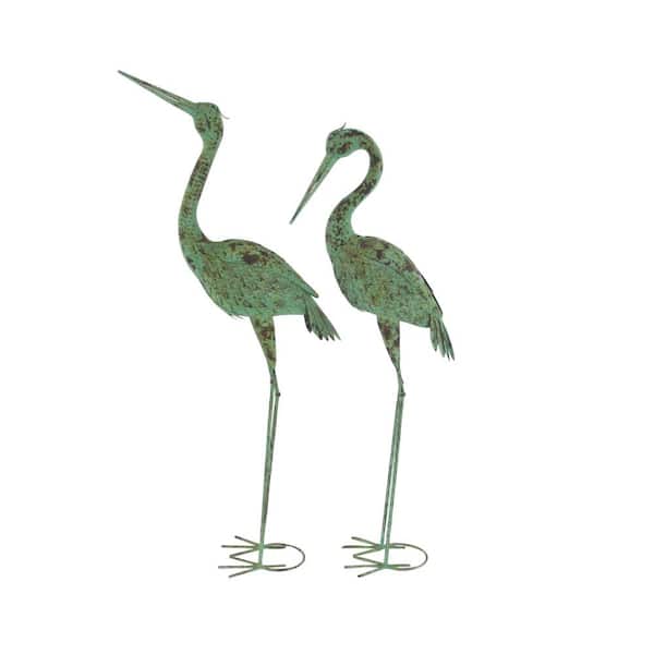47 in. Oversized Metal Indoor Outdoor Crane Garden Sculpture with Coiled U Shaped Feet (2- Pack)