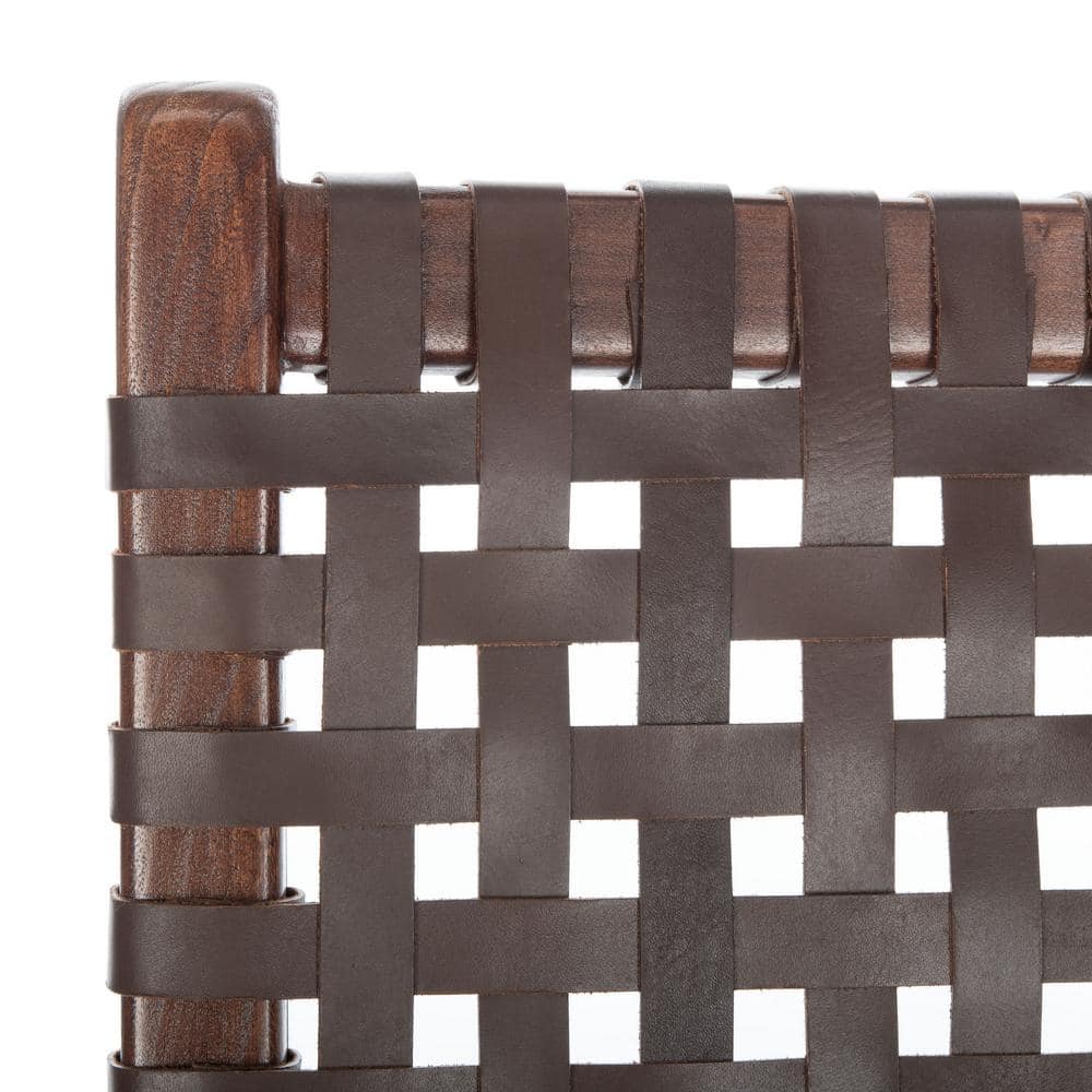 Luna Transitional Brown Leather and Wood Handcrafted Accent Chair