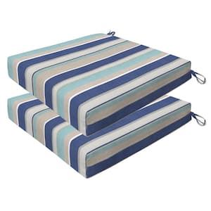 Outdoor 20 in. Square Premium Dining Seat Cushion Stripe Blue and Beige (Set of 2)