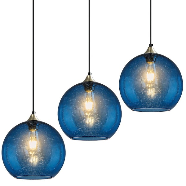 Home Lighting ‎60 Watts 1-Light 9.84 in. Blue Glass Pendant Light for Living Room, No Bulbs Included, (3-Pack)