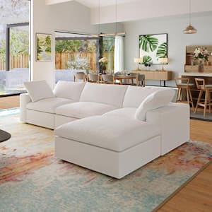 120 in. Square Arm 3-Seater Removable Covers Sofa in White