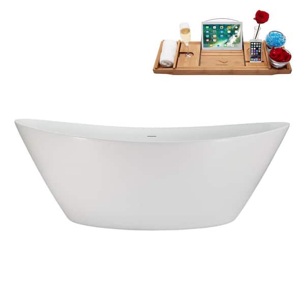 Streamline 71 in. x 33 in. Acrylic Freestanding Soaking Bathtub in Glossy White With Matte Black Drain