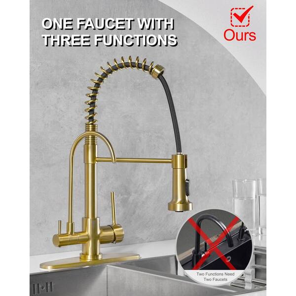 Chrome Purify Kitchen Faucet Dual Swivel Spout Three Way Kitchen Sink Mixer Tap Dual Water Outlet Drinking Water Faucet - B / Chrome - View #3