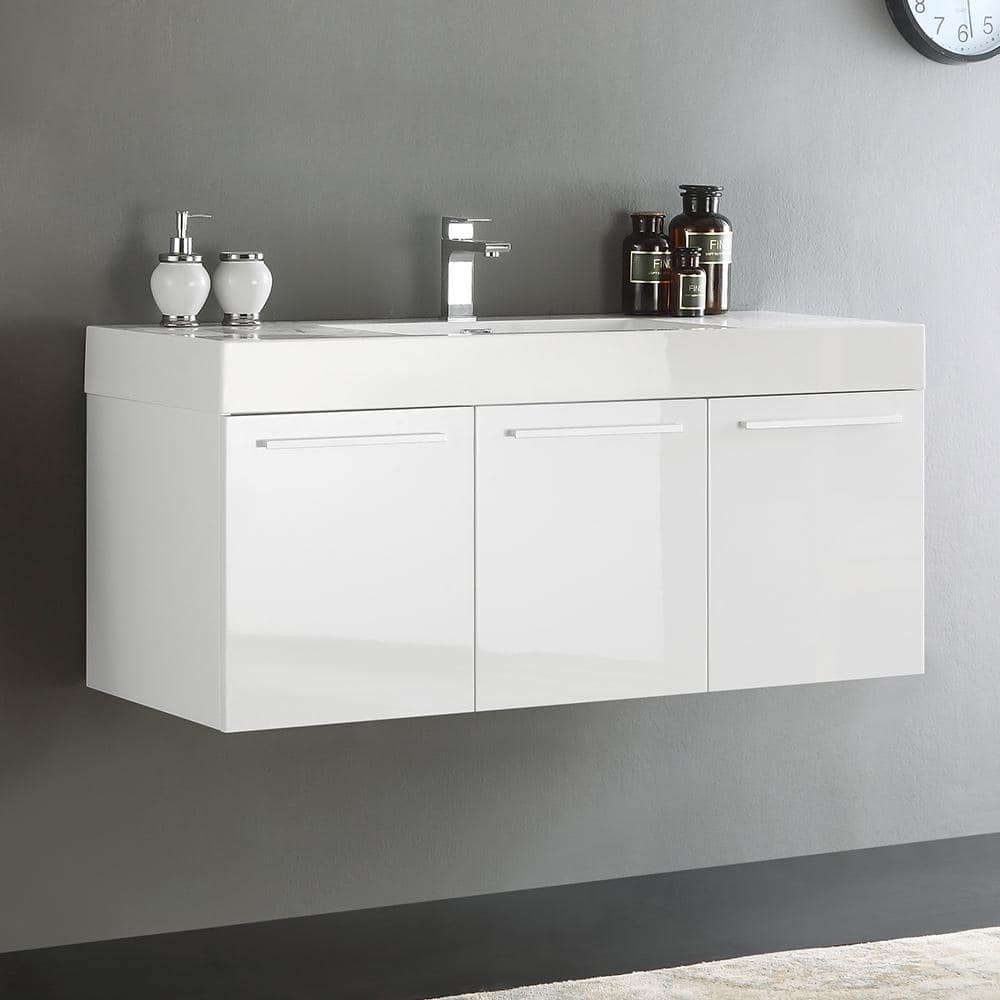 Vista 47" Glossy White Wall-Mount Bathroom Vanity