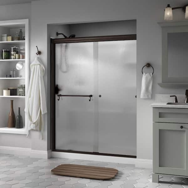 Delta Portman 60 In X 70 In Semi Frameless Traditional Sliding Shower Door In Bronze With Rain Glass Sd