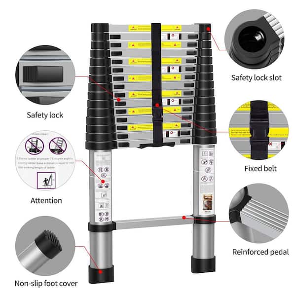 15.5 ft. Telescoping Aluminum Extension Ladder with Carry Bag, Heavy Duty 330 lb. Max Capacity for Outdoor Indoor Use