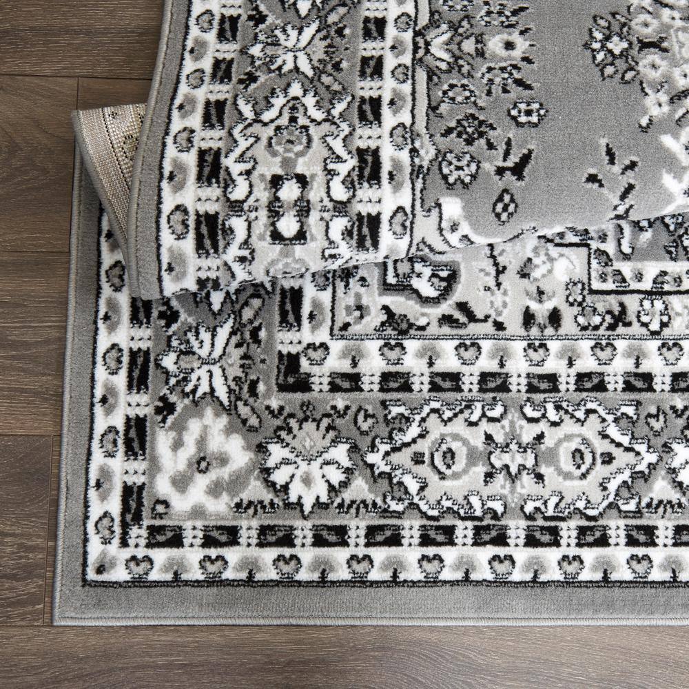Gray Synthetic Stain-Resistant Traditional Medallion Area Rug
