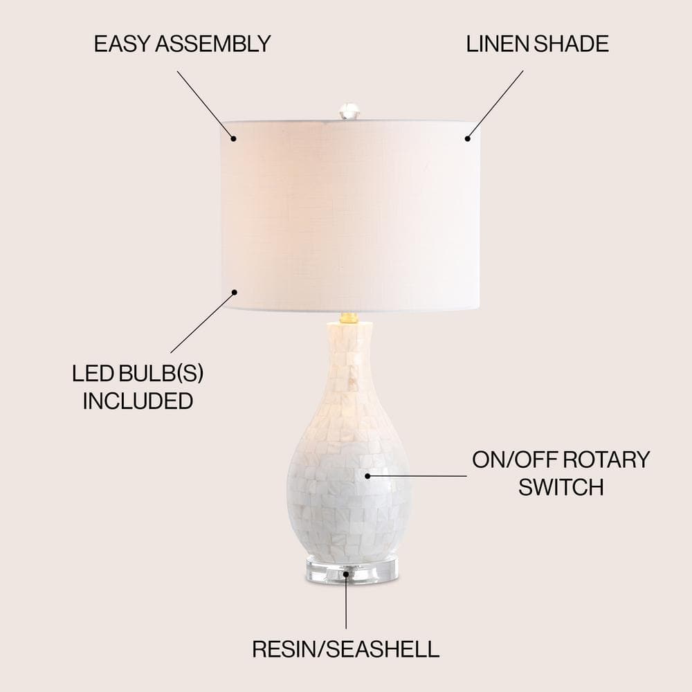 Elegant White Seashell LED Table Lamp with Crystal Accents