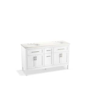Hadron 61 in. W x 20 in. D x 36 in. H Double Sink Freestanding Bath Vanity in White with Quartz Top