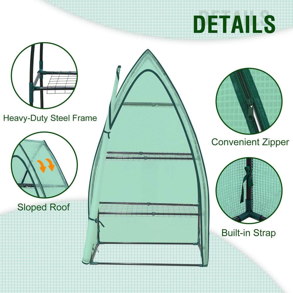4-Tier Green Portable Mini Greenhouse with Shelves