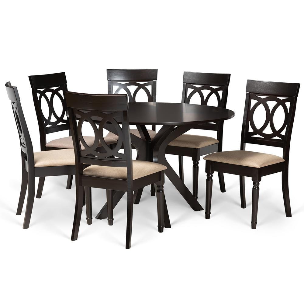 Baxton Studio Jessie 7 Piece Sand and Dark Brown Dining Set