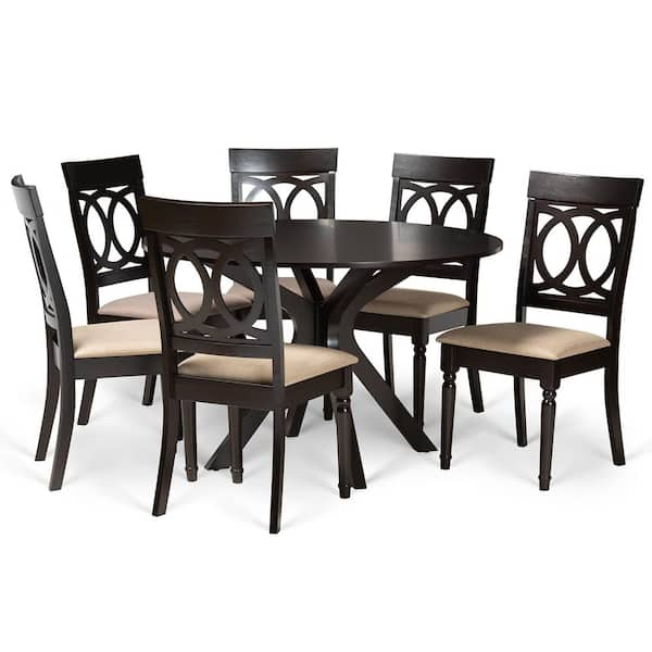 Baxton Studio Jessie 7-Piece Sand and Dark Brown Dining Set