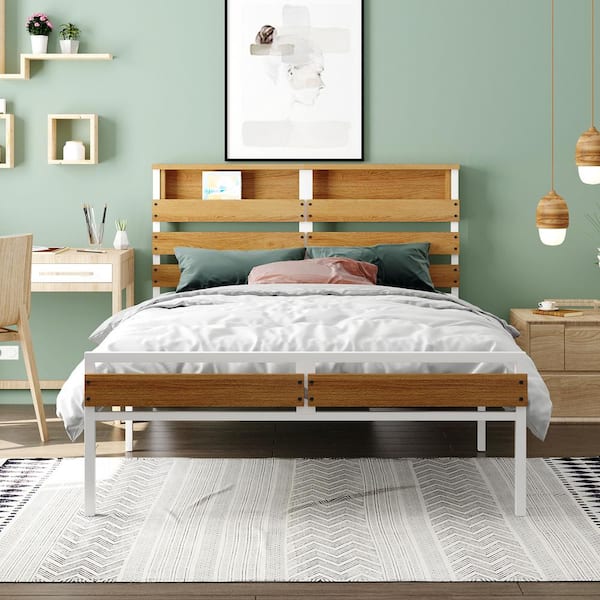 White Metal Platform Bed Frame, Full Size Platform Bed With Storage Ideas